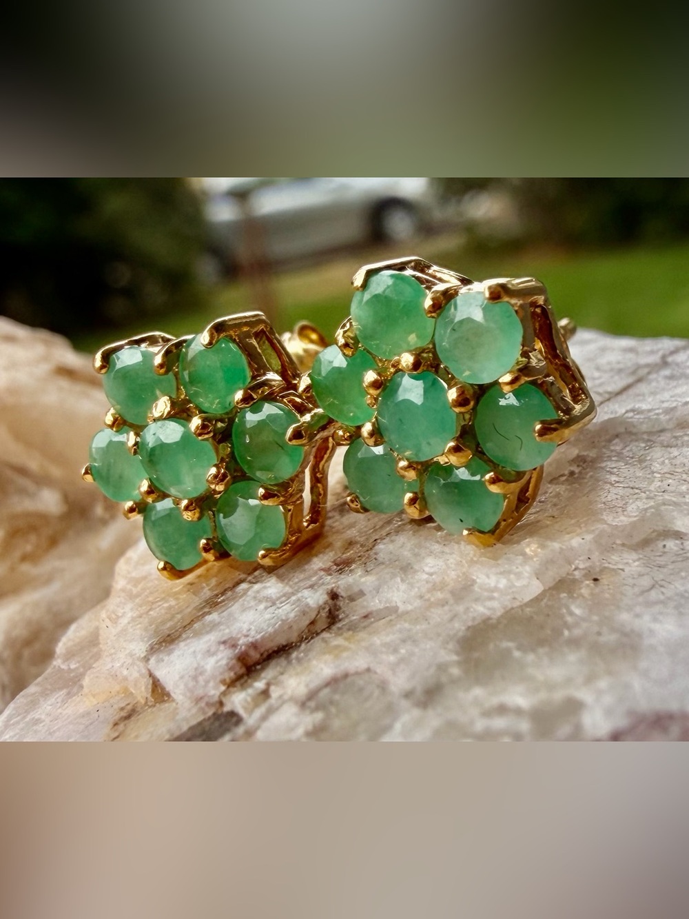 💚 3 CTW Emerald Flower Stud Earrings 18K Gold Over Sterling Silver